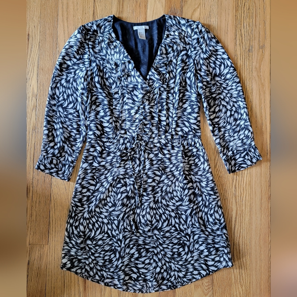 H&M Black/Navy and White Patterned 3/4 Sleeve Dress, Size 6
